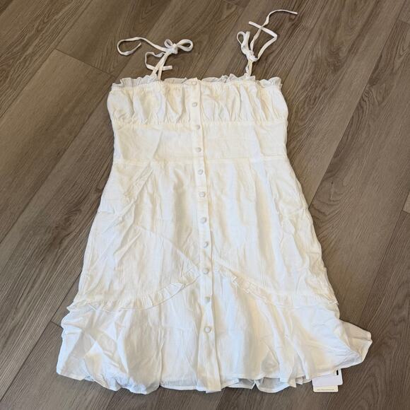Commense Boho Girly Ruffle Skirt Tight Sling Short Cottage Coastal White Dress L - Picture 2 of 7